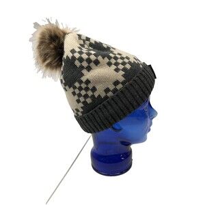 Muk Luks Beanie Very Soft Winter Hat Fleece Lined Faux Fur Pom Pom Warm Womens